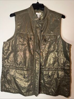 Chico's Shimmery Gold Utility Vest Size 2